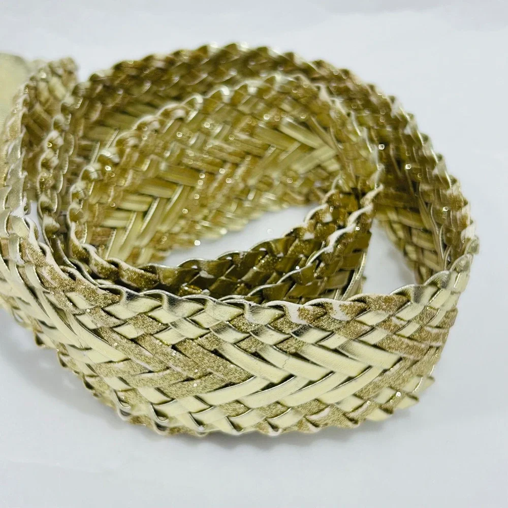 Nine West womens belt gold boho western glam metallic braid woven glitter NWT L - Picture 5 of 9